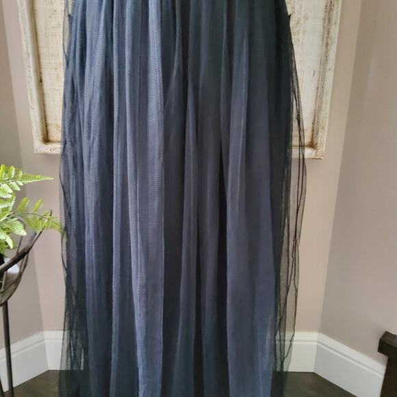 The Sang Women's Chiffon High Slit Strapless Maxi Dress in Black Floral - Picture 4 of 13